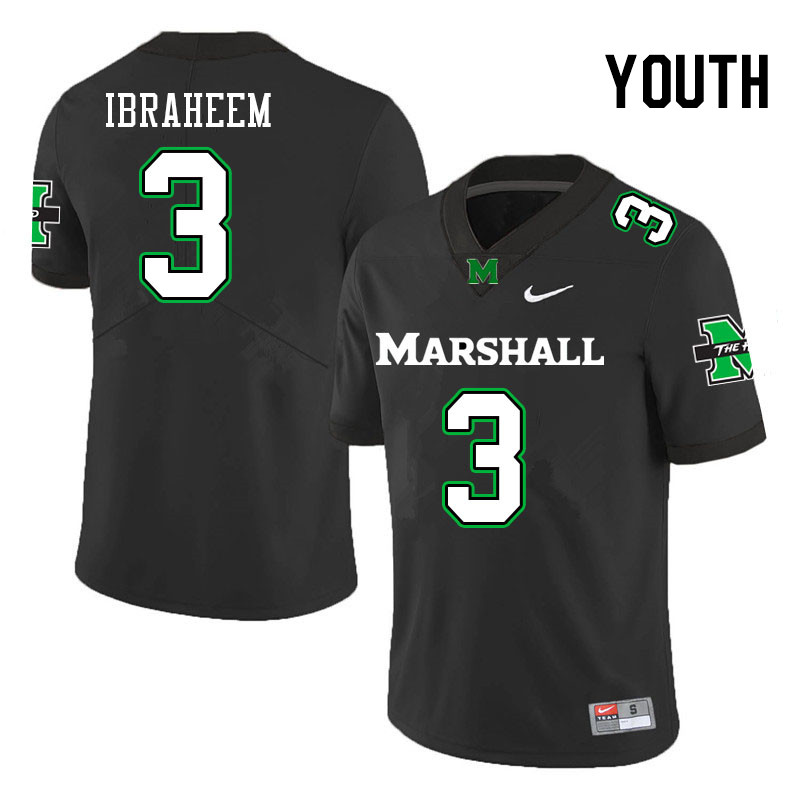 Youth #3 Ishmael Ibraheem Marshall Thundering Herd College Football Jerseys Stitched-Black - Click Image to Close